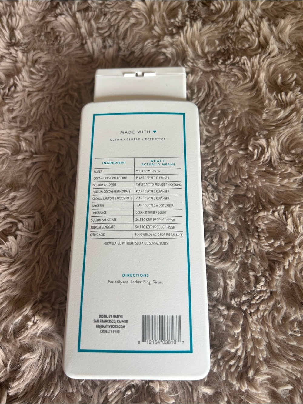 Native Body Wash in White with Teal Accents